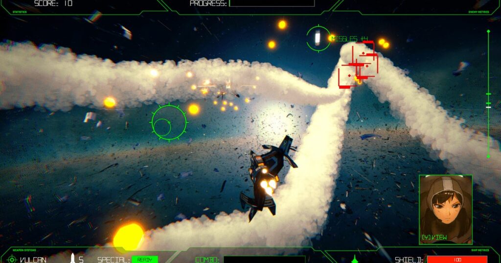 This arcade space combat game is inspired by the golden age of "prestige anime"